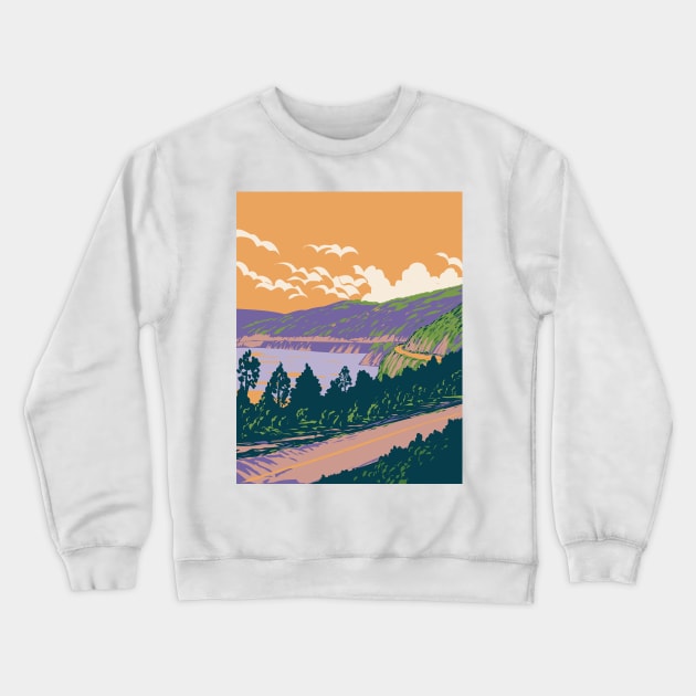 Route of the Seven Lakes in Villa La Angostura and San Martin de Los Andes Argentina WPA Art Deco Poster Crewneck Sweatshirt by retrovectors